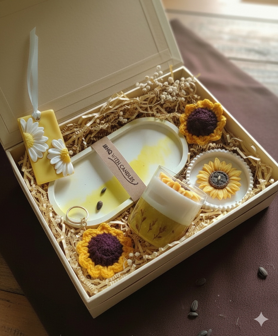 Gift set with candles and decorative items in a box