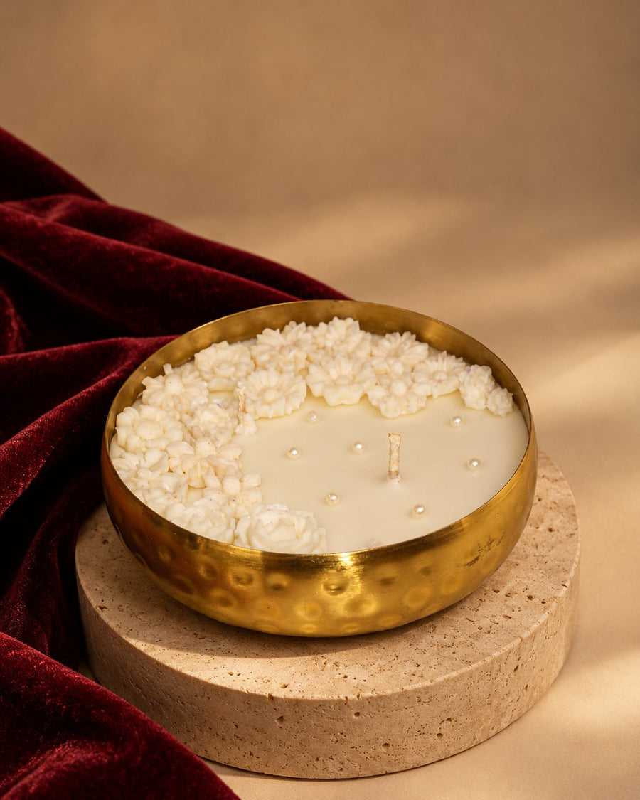 Circle Pearl Urli Candle – handmade by Ishq with Candles, Pune