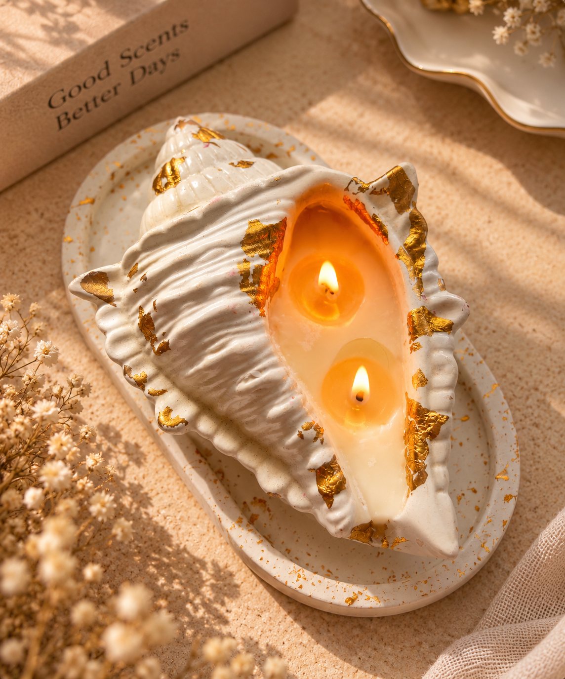 Gilded Conch Candle – handmade by Ishq with Candles, Pune