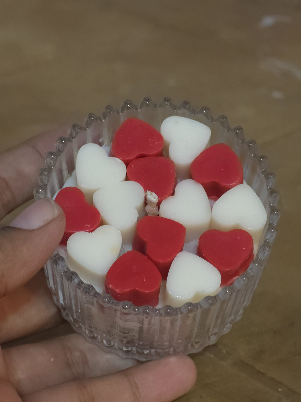 Heart Bowl Candle - Red & White – handmade by Ishq with Candles, Pune
