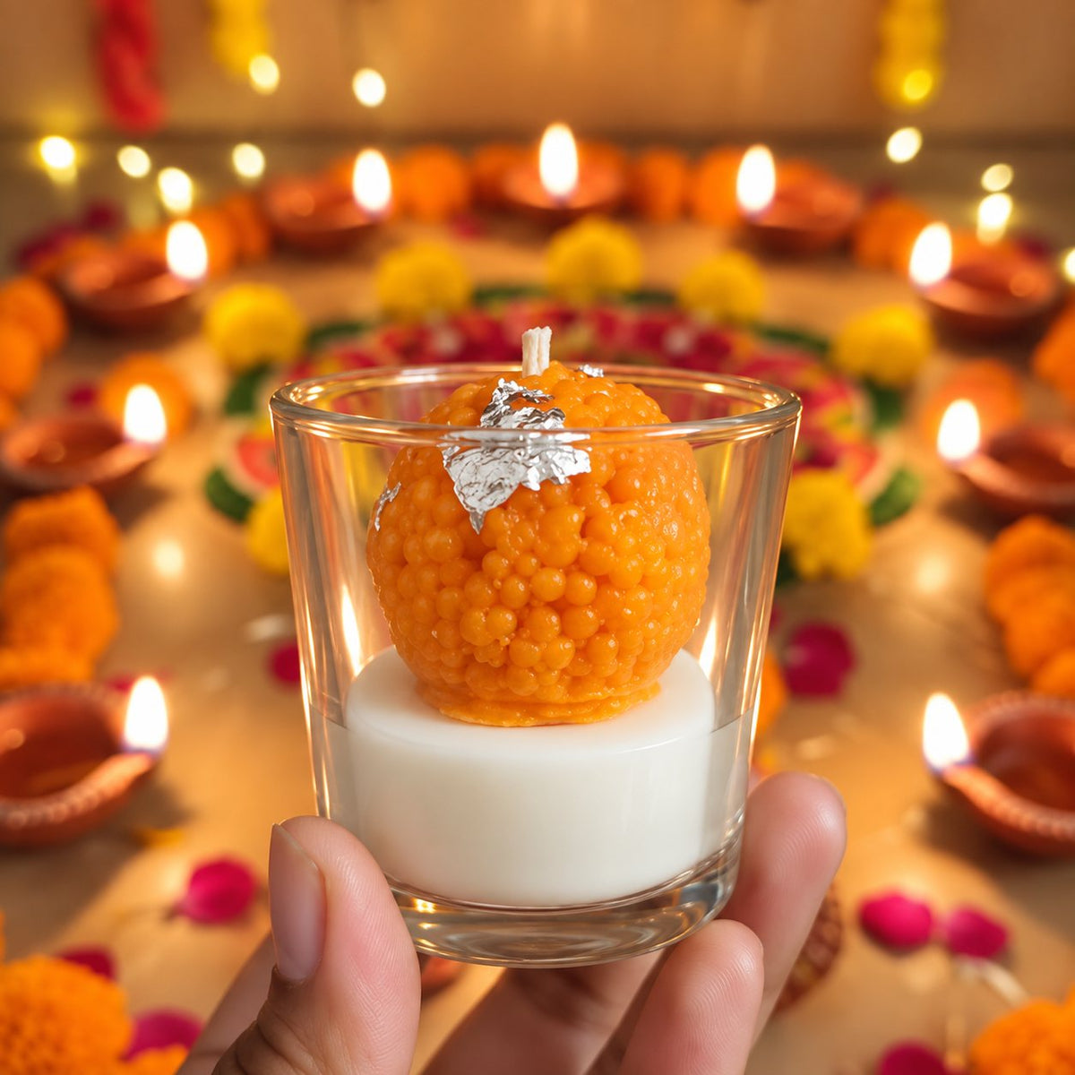 Motichoor Laddoo Glass Candle – view 2