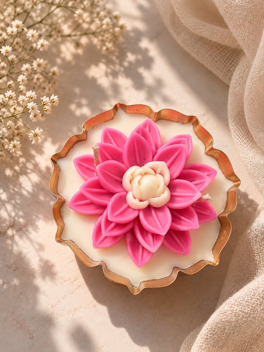 Pink Lotus Urli Candle – handmade by Ishq with Candles, Pune