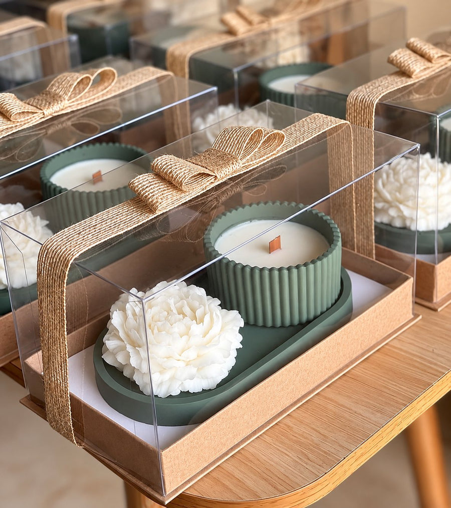 Sage Peony Candle Gift Set – handmade by Ishq with Candles, Pune