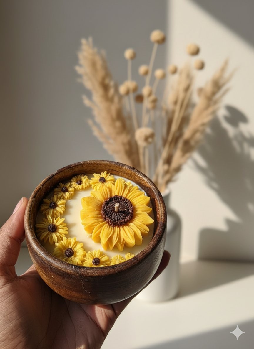 Sunflower Bowl Candle – handmade by Ishq with Candles, Pune