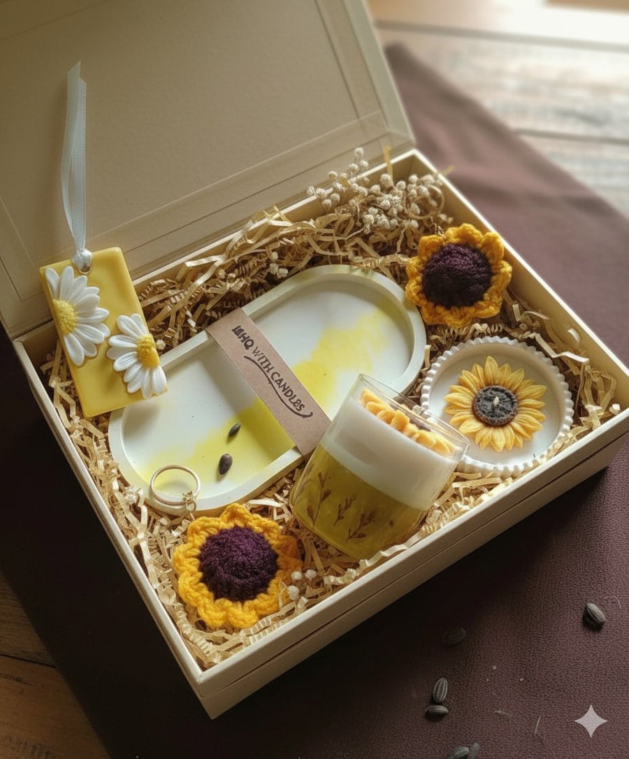 Sunflower Keychain Gift Box – handmade by Ishq with Candles, Pune