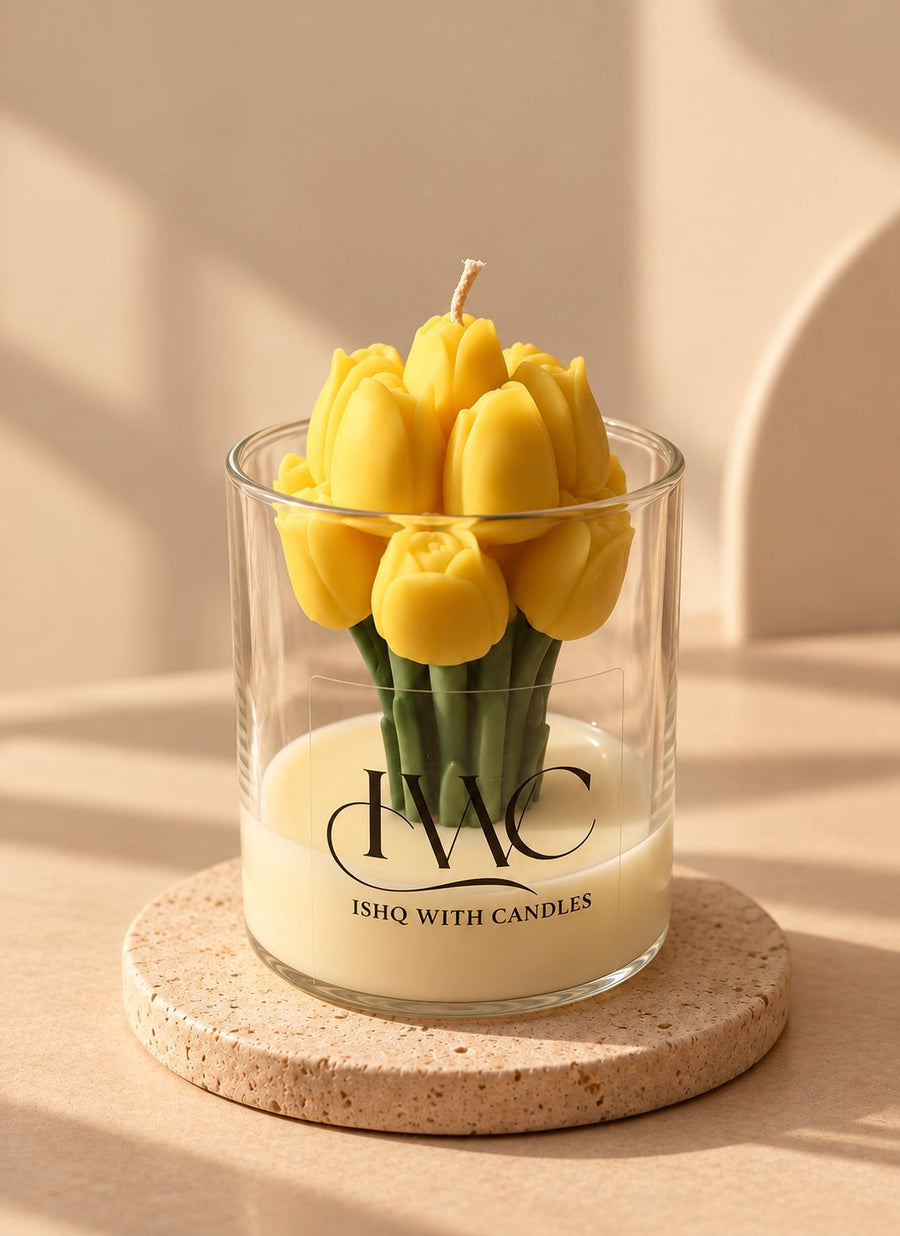 Tulip Jar Candle - Yellow – handmade by Ishq with Candles, Pune