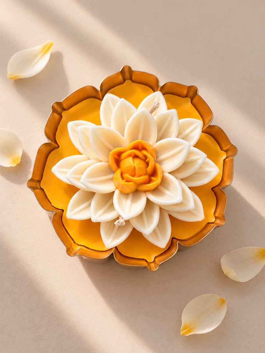 White Lotus Yellow Urli Candle – handmade by Ishq with Candles, Pune